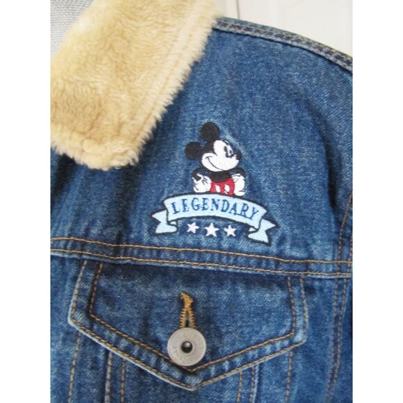 Disney Mickey Mouse Faux Fur Lined Embroidered Denim Jacket Size XL Legendary - Picture 5 of 7
